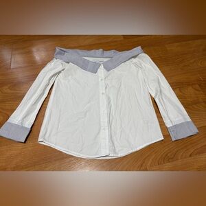 Endless Rose White Navy Cuff Collar Button Down Off Shoulder XS